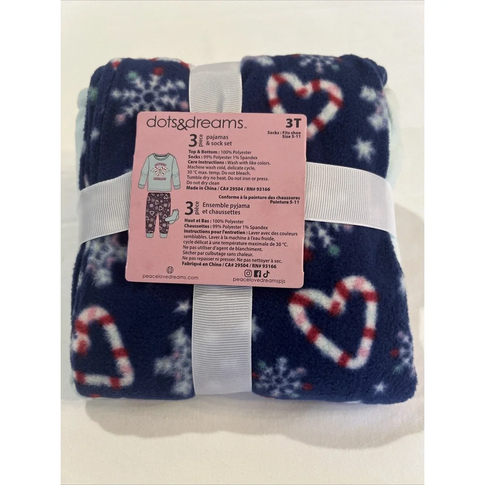 Dots & Dreams 3  Piece Pajama and Sock Gift Set Size 3 T Girls Long Sleeve Green
